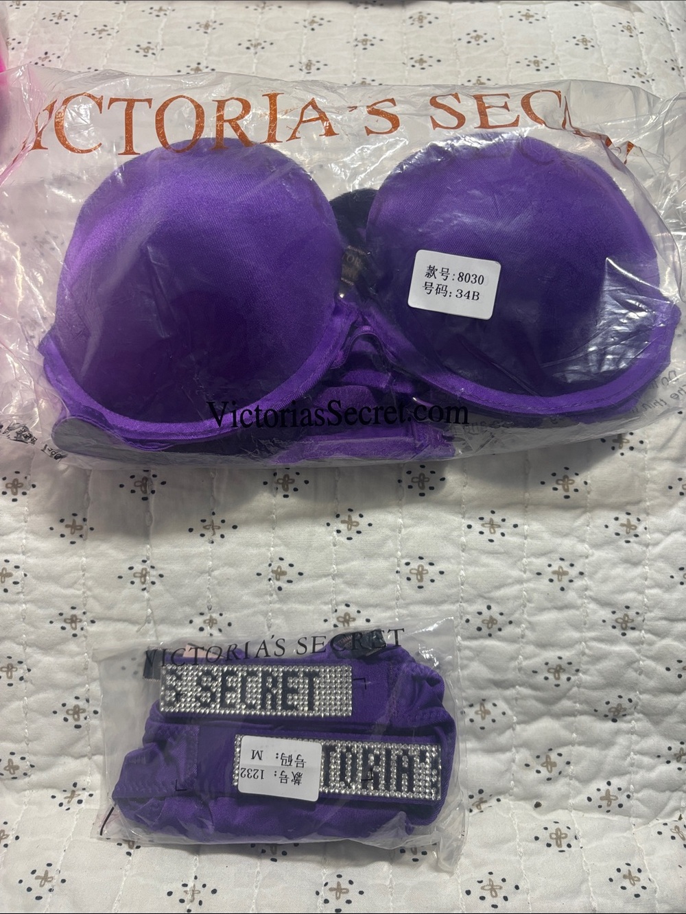 VS Rhinestone Strap Bra and Panty Set NWT 34B & Med. Very Sexy “Luxury” Hot Pink